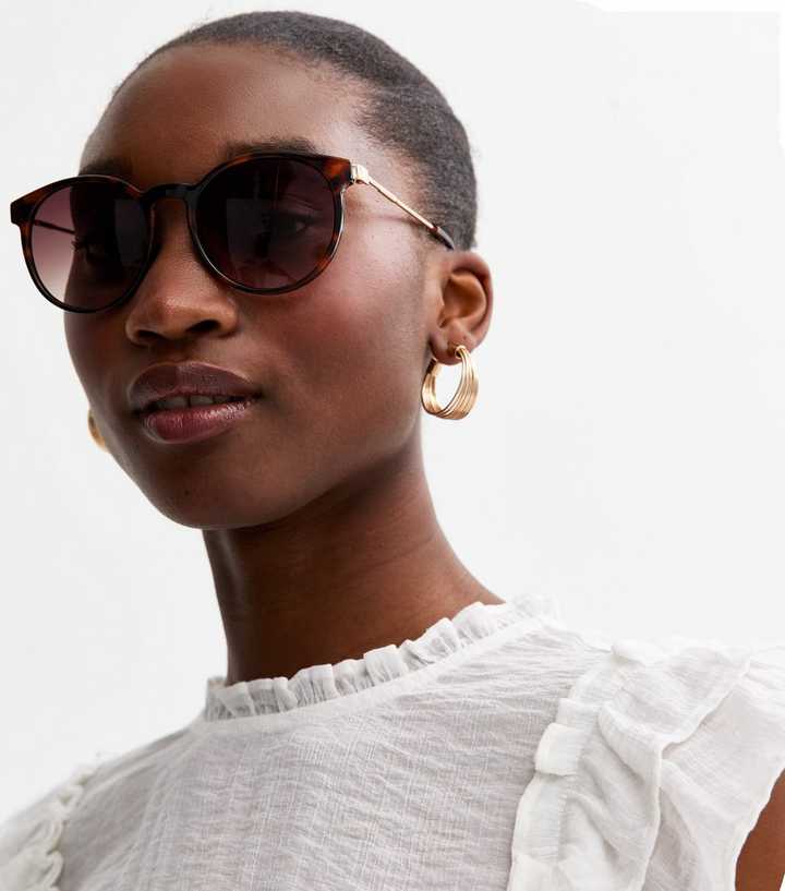 Brown Round Frame Sunglasses