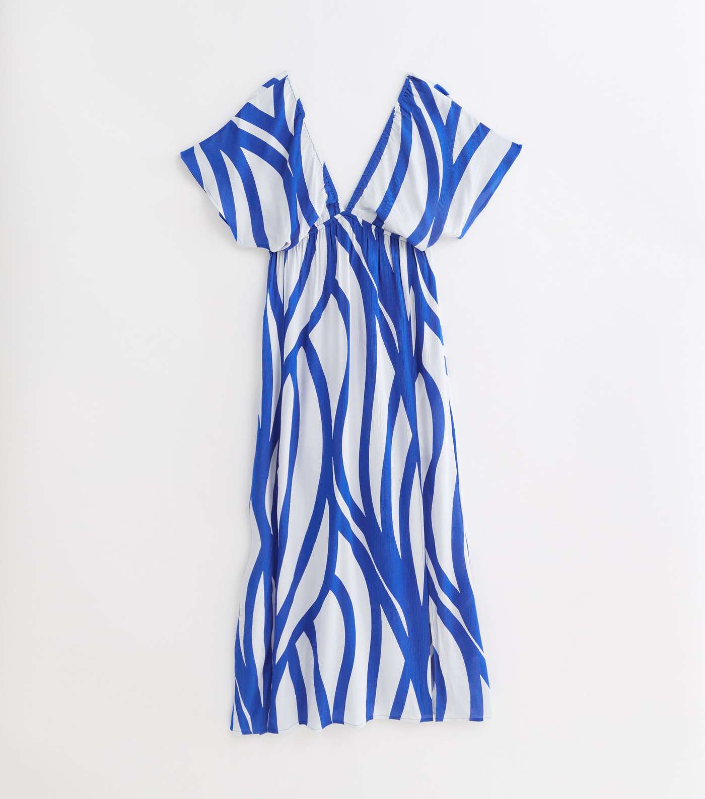 Blue Abstract Print Short Sleeve Maxi Beach Dress Image 5
