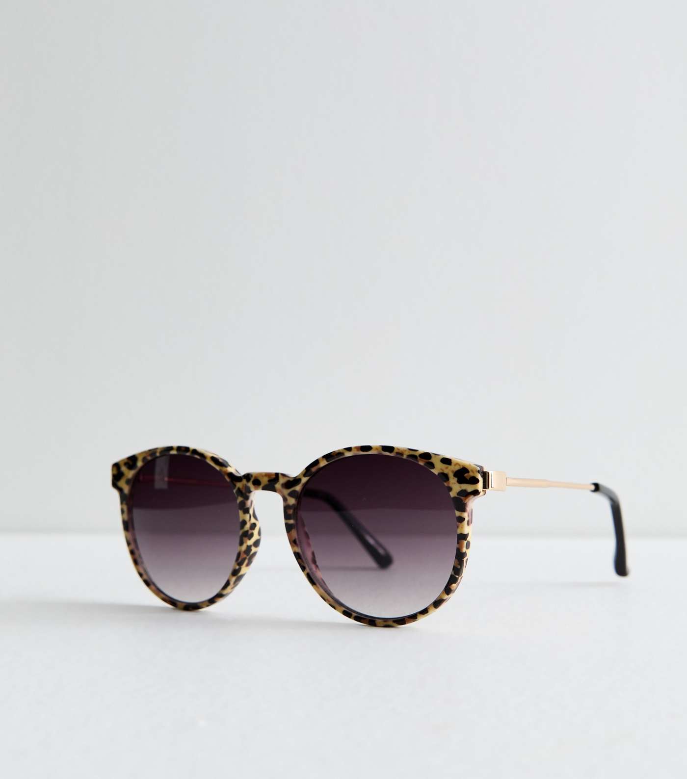 Black Leopard Print Round Sunglasses Image 2