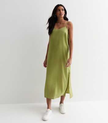 Green Floral Satin Sweetheart Puff Sleeve Midi Dress
