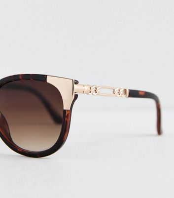 Brown Round Metal Trim Sunglasses New Look
