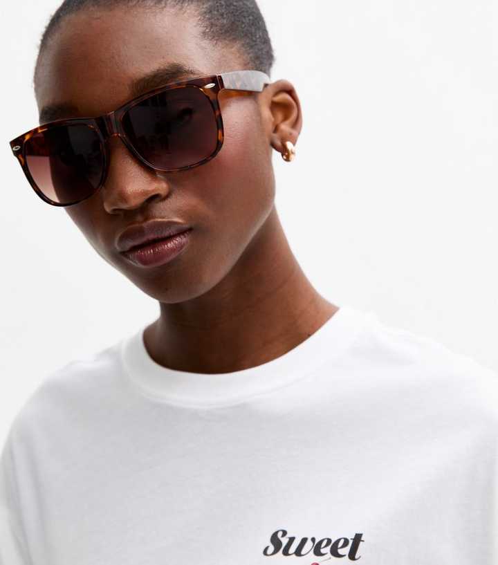 Dark Brown Tortoiseshell Effect Square Retro Sunglasses