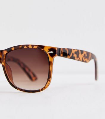 Dark Brown Tortoiseshell Effect Square Retro Sunglasses New Look