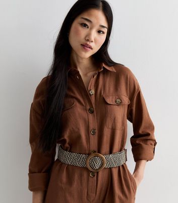 Rust Cotton Belted Utility Crop Jumpsuit New Look