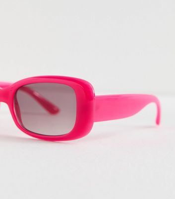 Bright Pink Rectangle Frame Sunglasses New Look