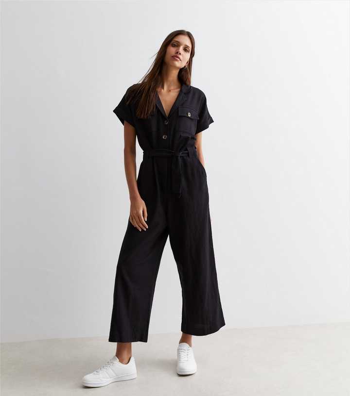 Black Overall Belted Jumpsuit