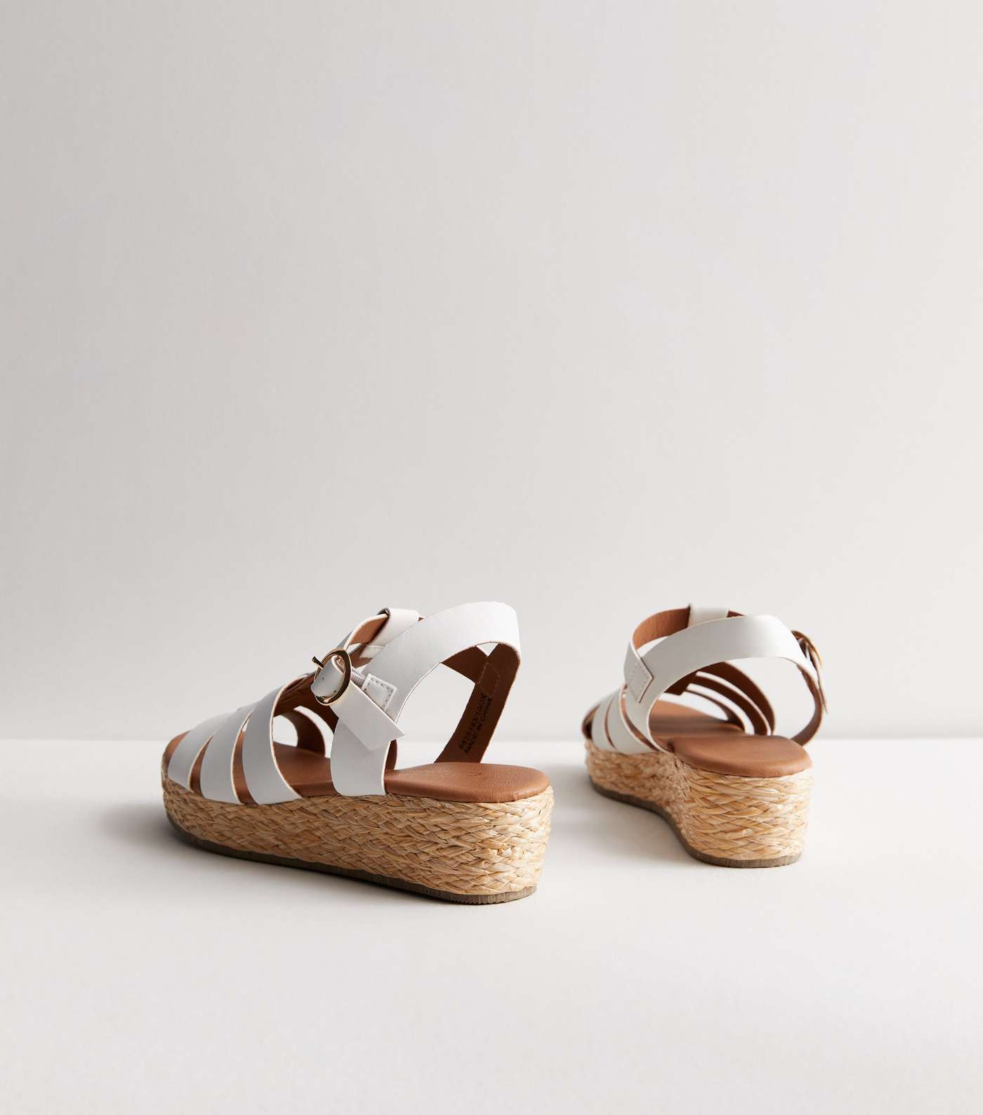 White Leather-Look Gladiator Espadrille Flatform Sandals Image 5