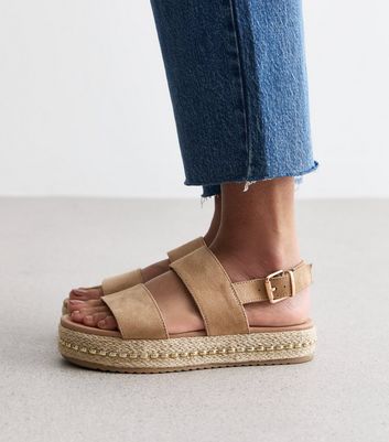 Wide Fit Light Brown Suedette Espadrille Flatform Sandals New Look