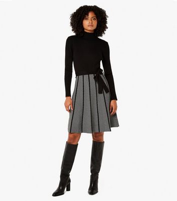 Apricot Black Chevron Skirt Tie Waist Mini Dress New Look