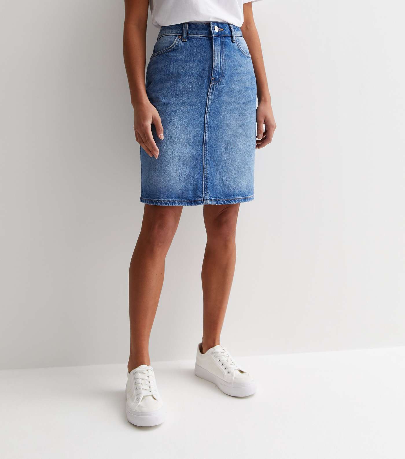 Petite Blue Denim Knee Length Skirt Image 3