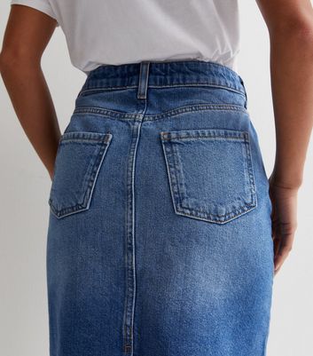 Petite Split Front Denim Maxi Skirt | boohoo