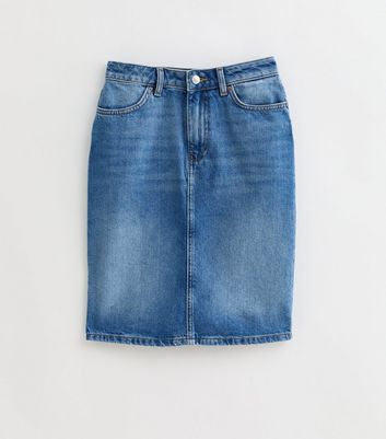 Tall Blue Knee Length Denim Skirt New Look