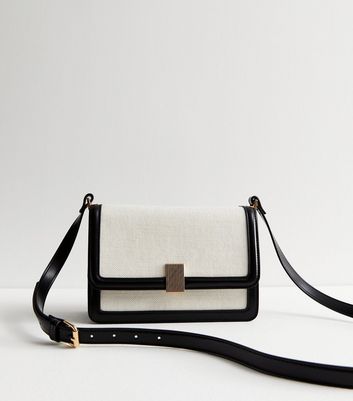 Black Canvas Boxy Cross Body Bag New Look