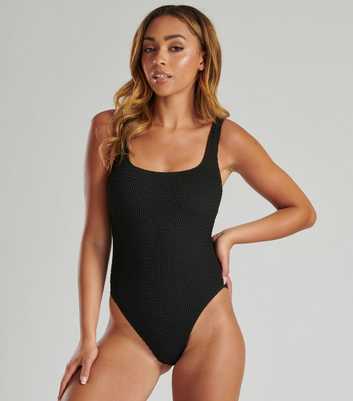 South Beach Black Textured Crinkle Swimsuit