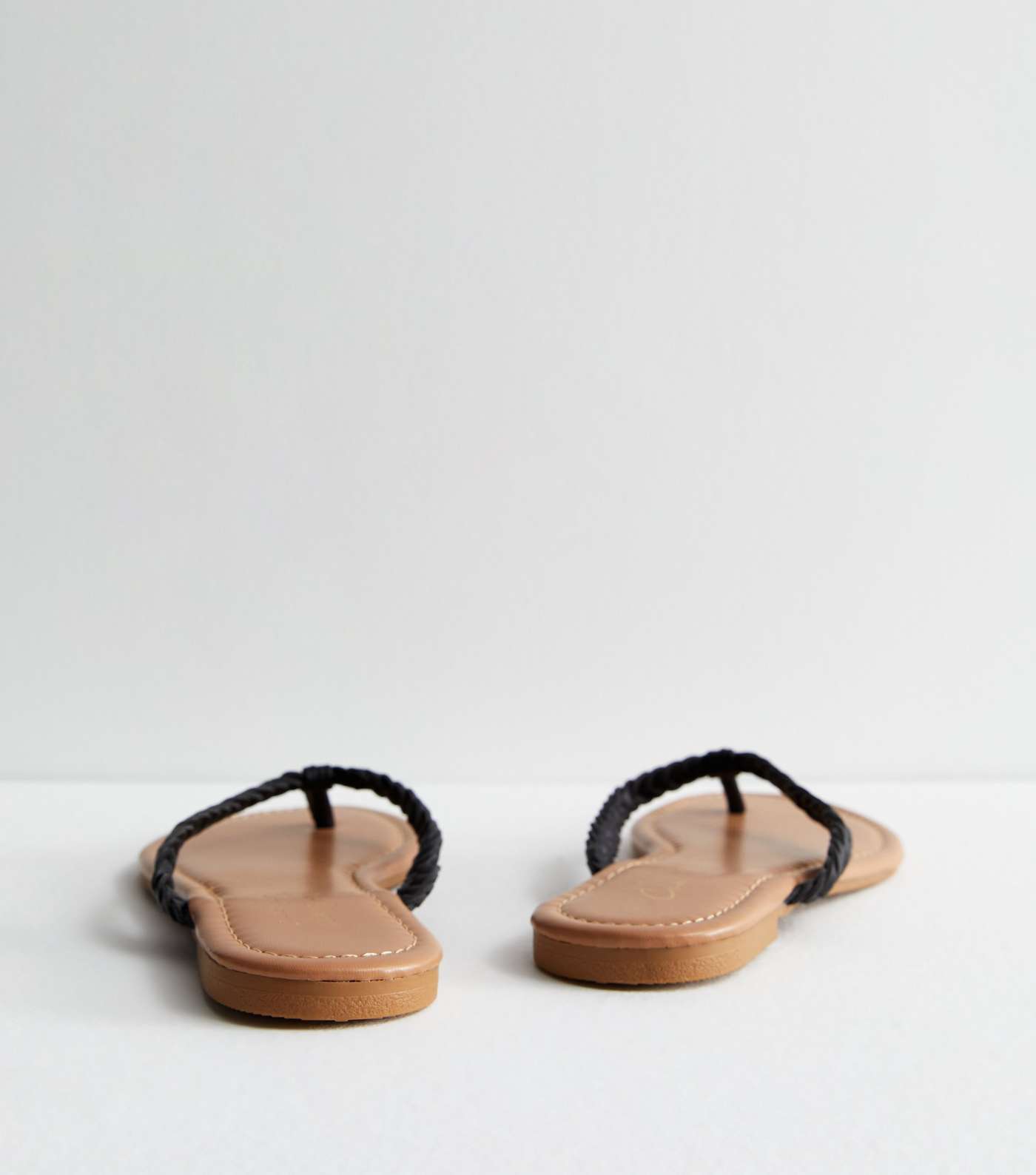 Black Leather-Look Plaited Toe Post Sandals Image 4