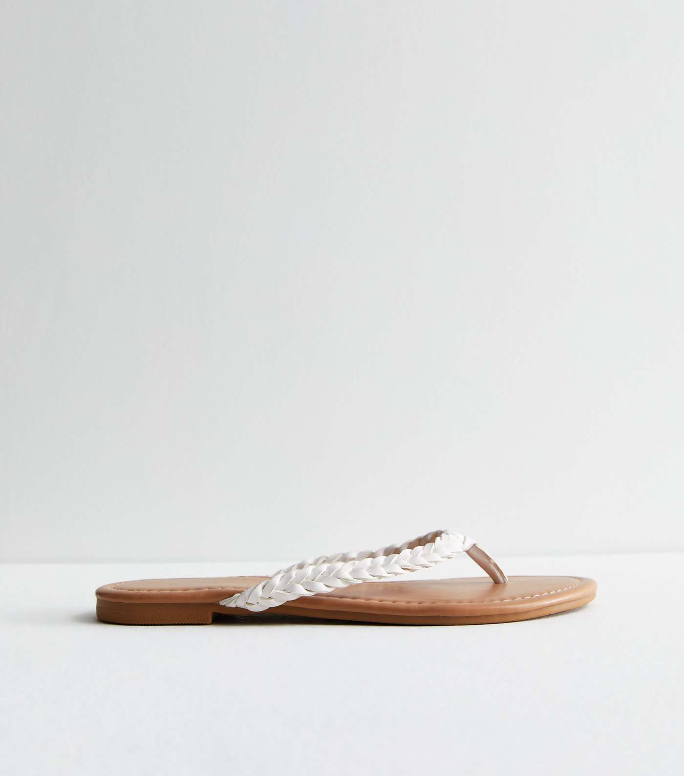 White Leather-Look Plaited Toe Post Sandals Image 3