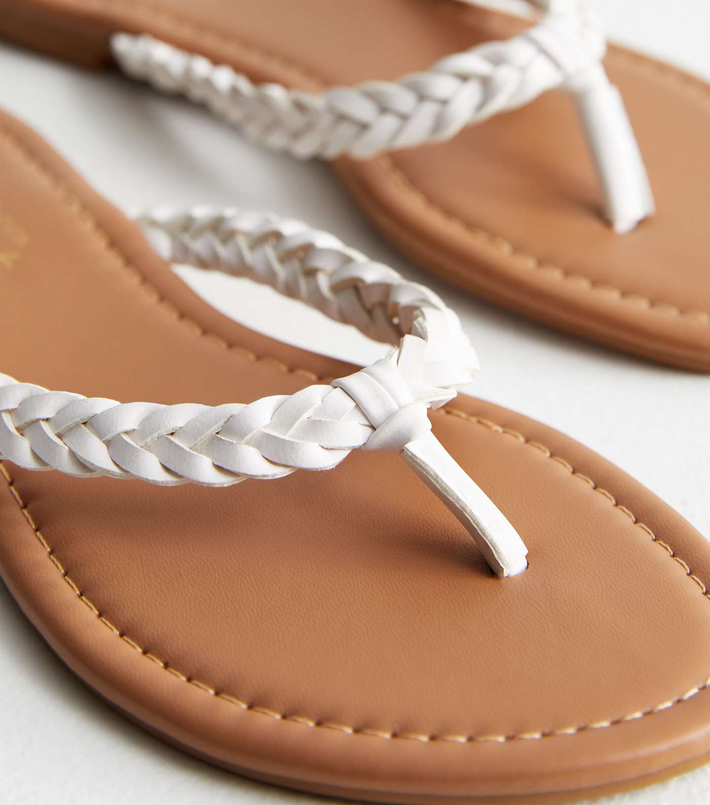 White Leather-Look Plaited Toe Post Sandals Image 5