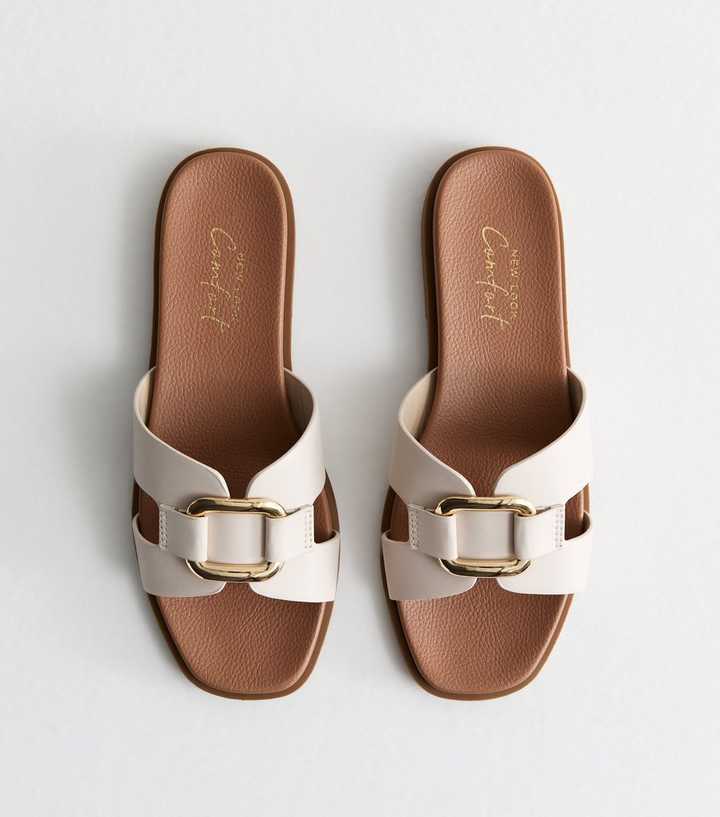 Off-White Leather-Look Buckled Sliders