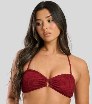 South Beach Burgundy Crinkle Bandeau Bikini Top