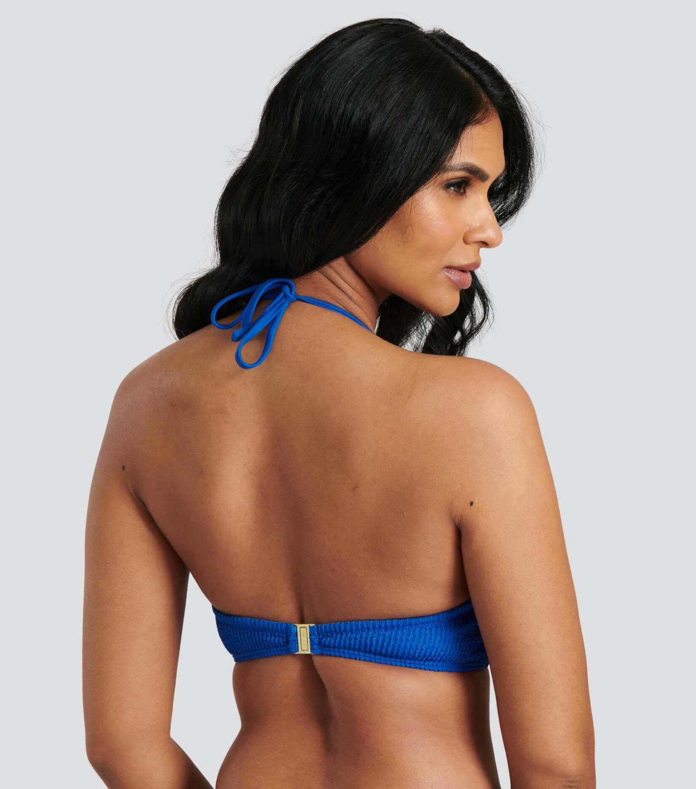 South Beach Bright Blue Textured Crinkle Bandeau Bikini Top Image 4