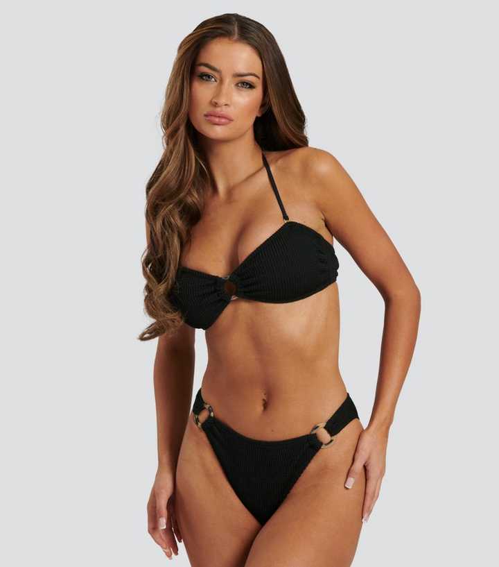 South Beach Black Textured Crinkle High Waist Bikini Bottoms