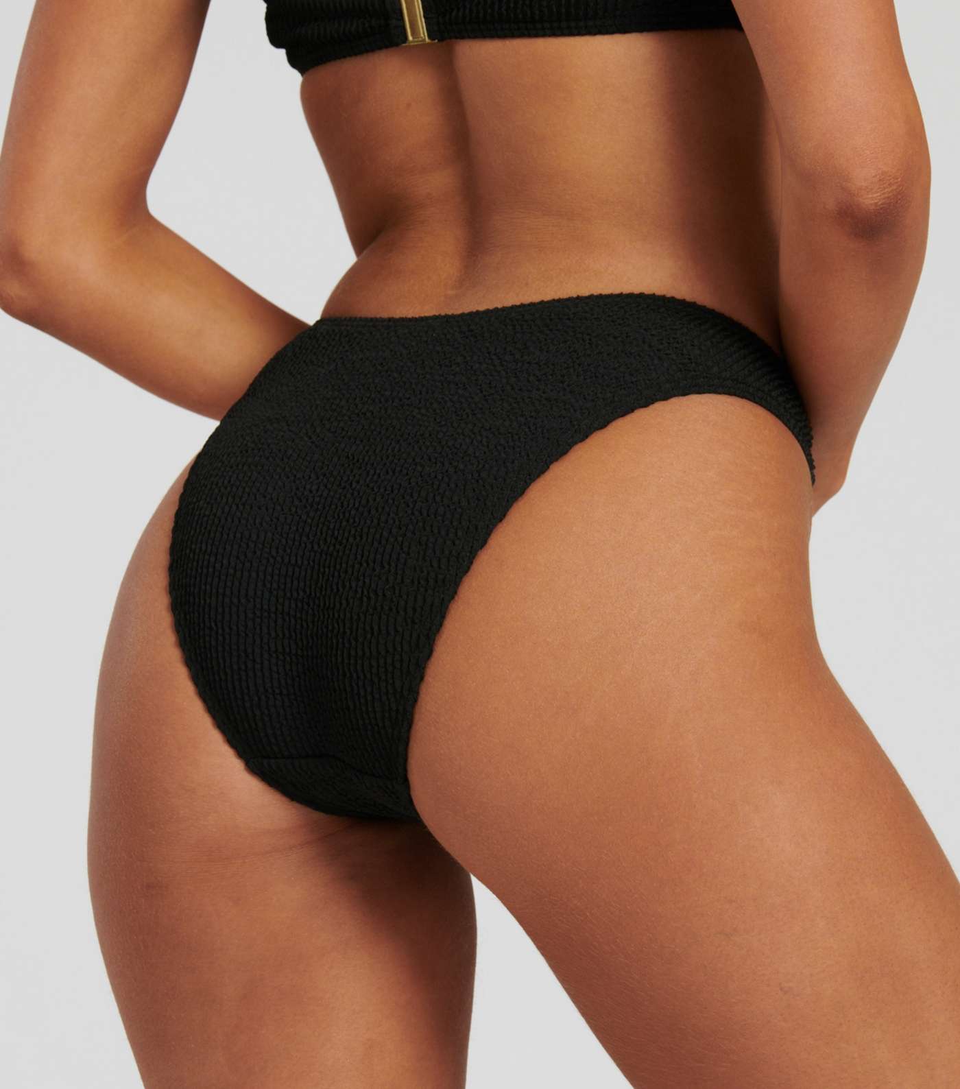 South Beach Black Textured Crinkle High Waist Bikini Bottoms Image 5