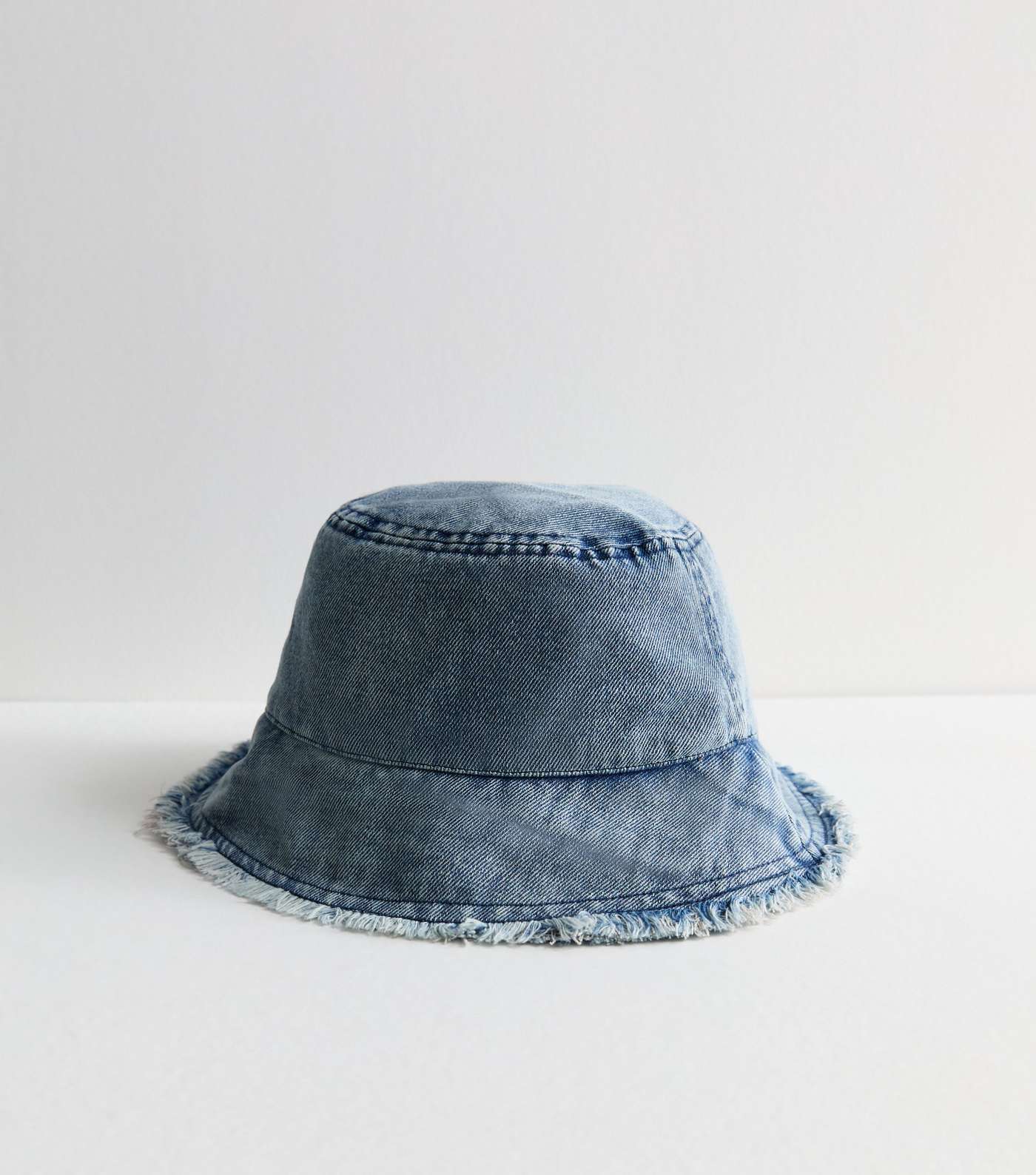 Blue Denim Frayed Bucket Hat Image 2