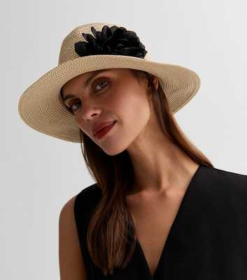 Stone Straw Effect Floral Corsage Fedora Hat