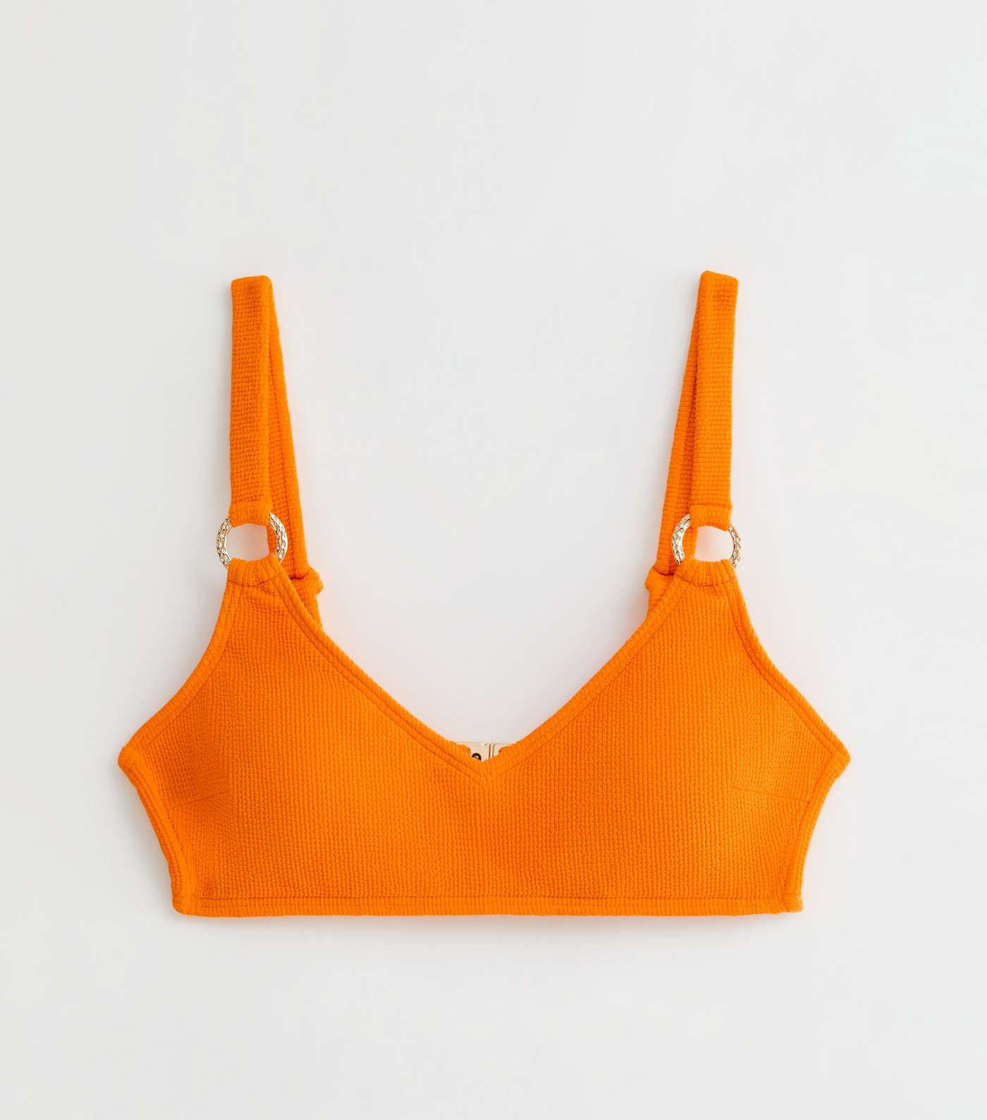 Bright Orange Crinkle Textured Ring Bikini Top Image 5