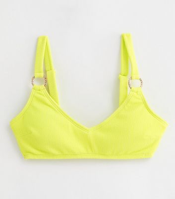 Yellow Crinkle Textured Ring Bikini Top New Look