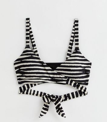 Zebra Stripe Wrap Bikini Top New Look