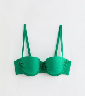 Green Ruched Balconette Bikini Top New Look
