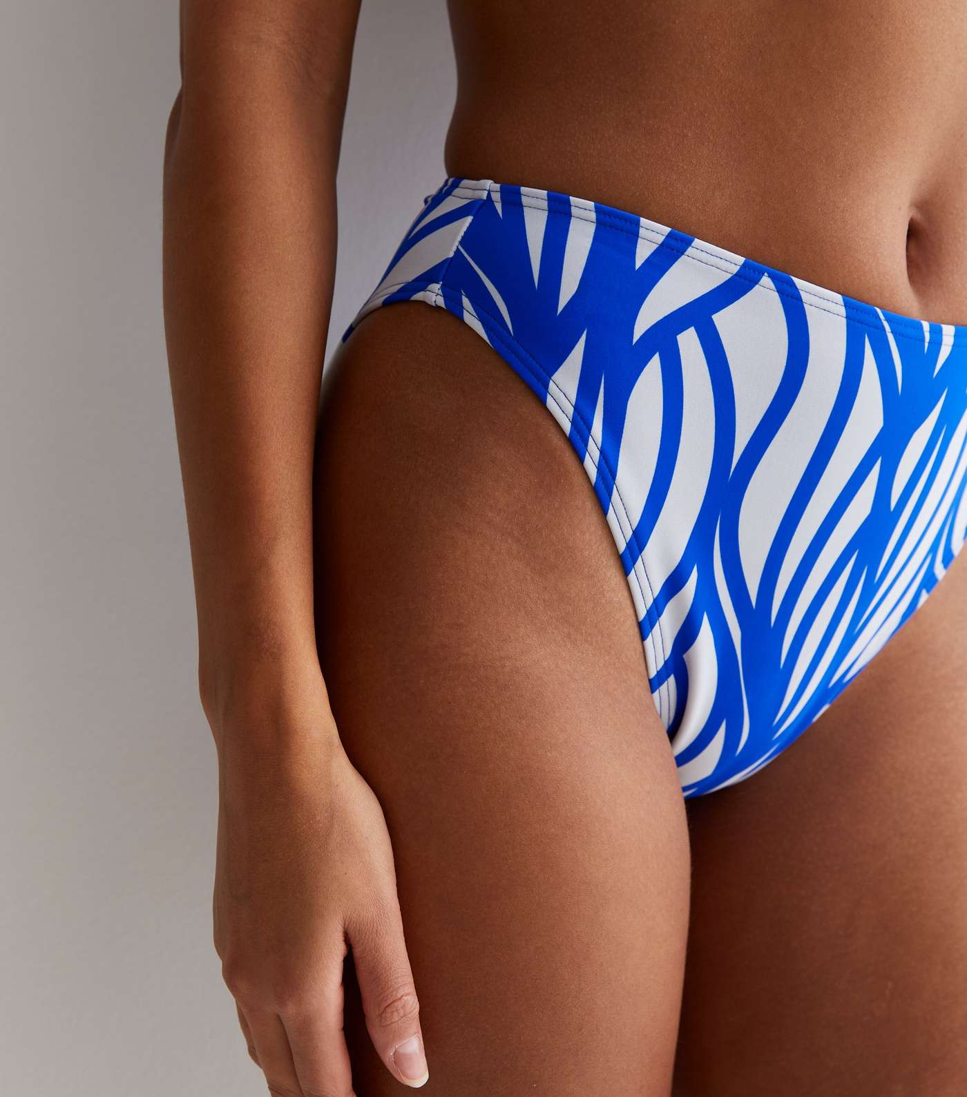 Blue Line Print High Waist Bikini Bottoms Image 2