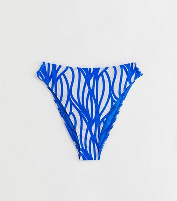 Blue Line Print High Waist Bikini Bottoms New Look