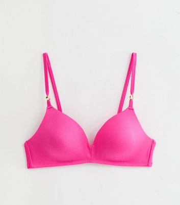 Bright Pink Moulded Bead Trim Bikini Top New Look