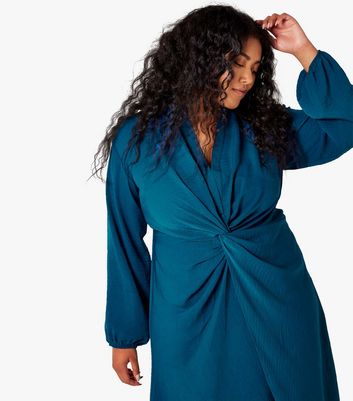 Apricot Curves Teal Twist Front Mini Shirt Dress New Look