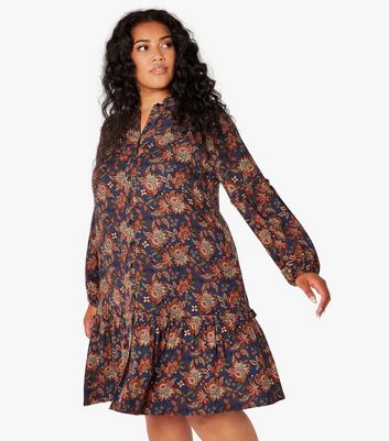 Navy floral dress long clearance sleeve