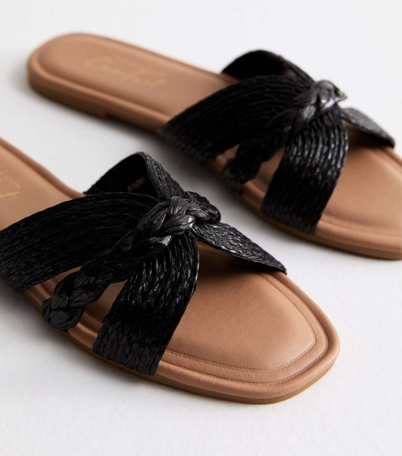 Black Raffia Woven Mule Sandals Image 3