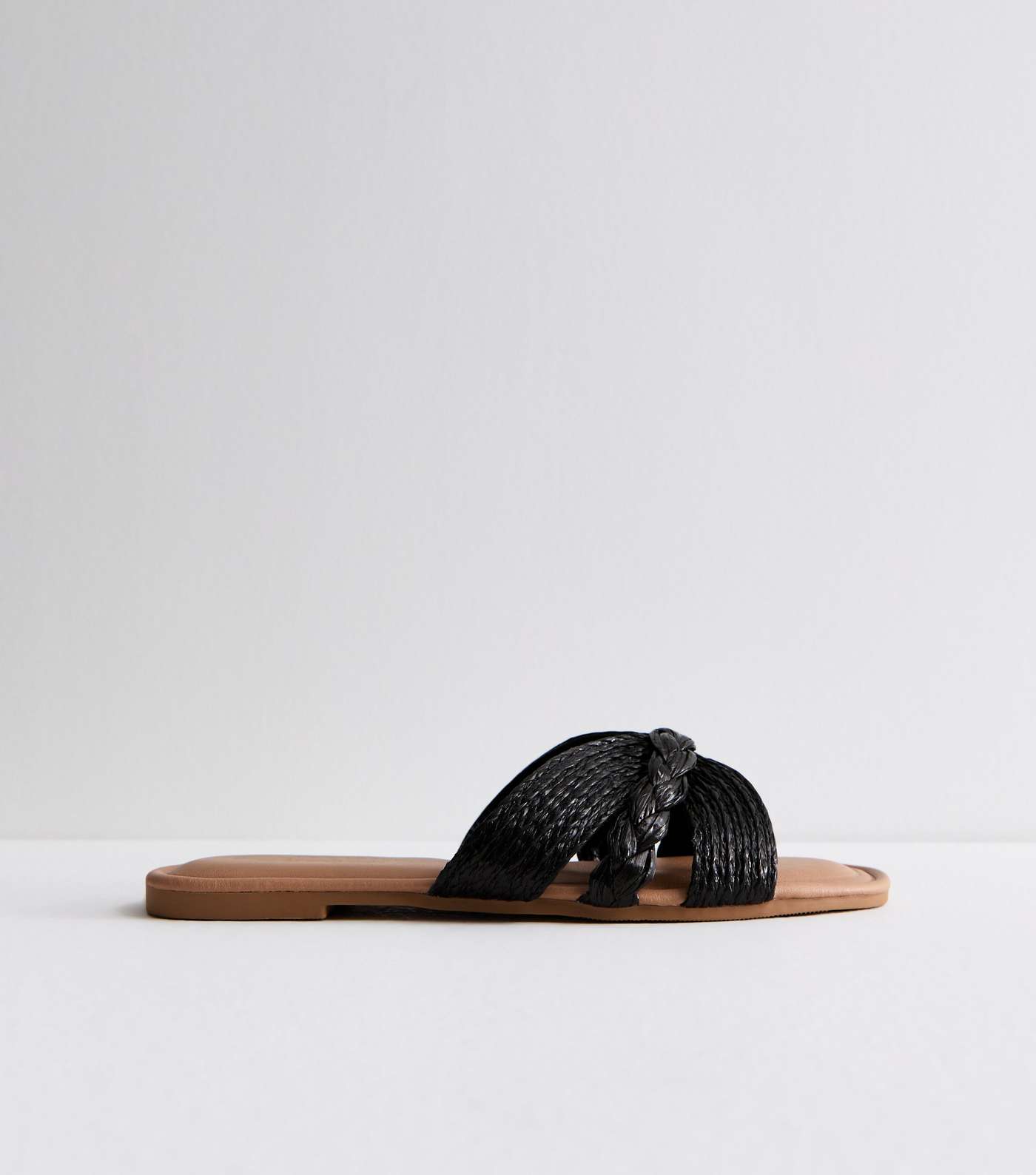 Black Raffia Woven Mule Sandals Image 5