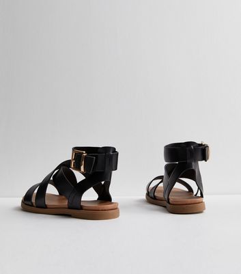 Black Cross Strap Gladiator Sandals New Look