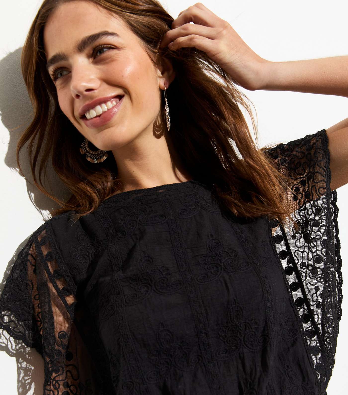 Black Embroidered Wide Sleeve Top Image 2