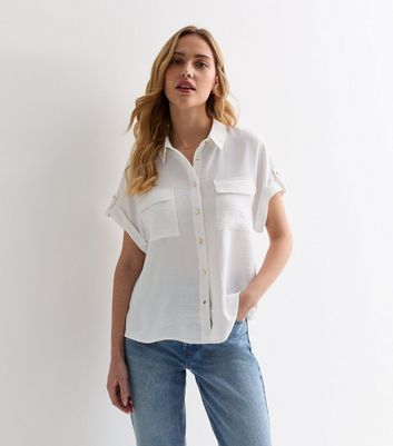 White Short Sleeve Pocket Front Shirt New Look