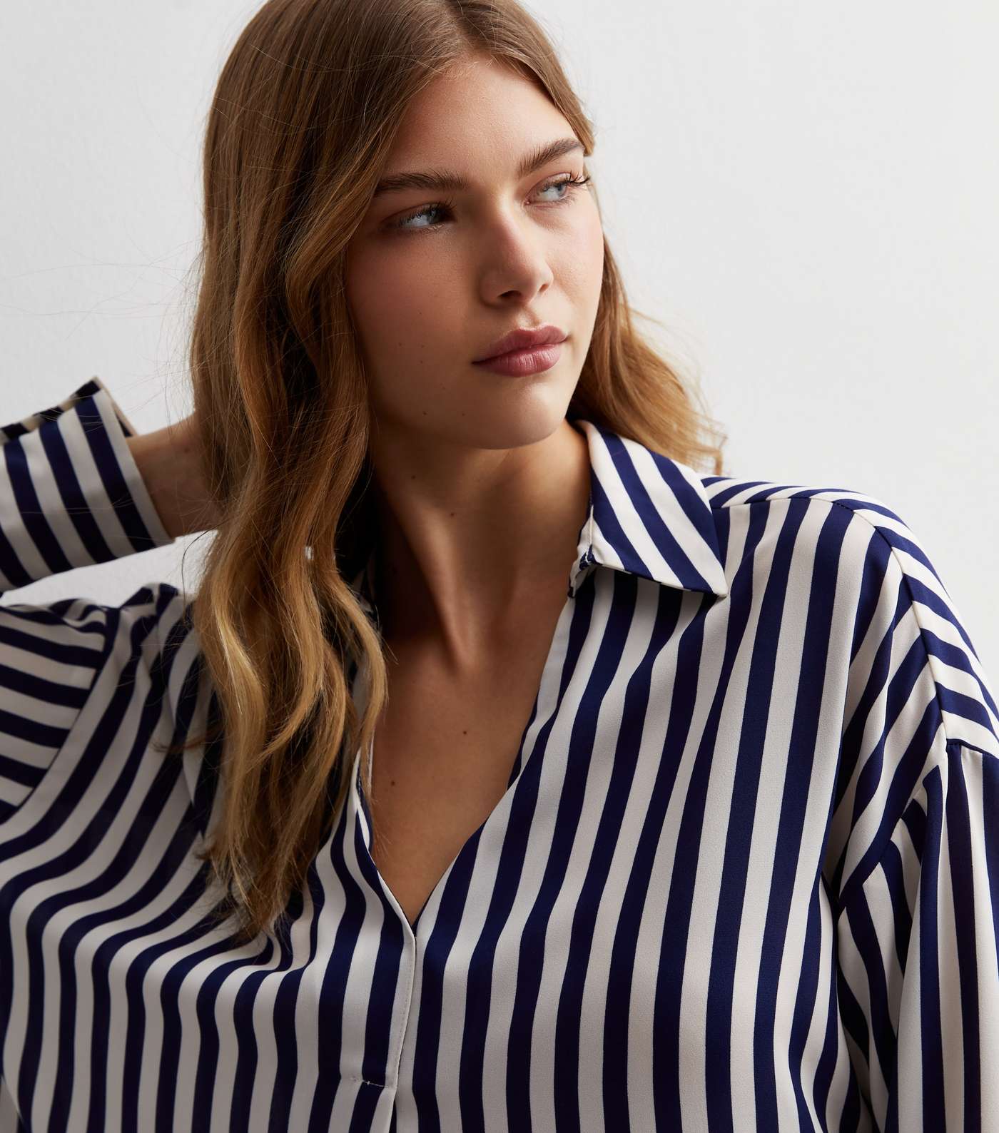 Blue and White Stripe Pullover Shirt  Image 2