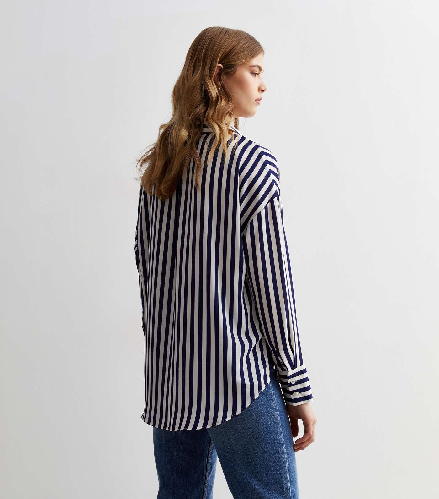 Blue and White Stripe Pullover Shirt  Image 4