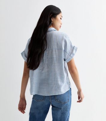Blue Stripe Print Short Sleeve Shirt New Look