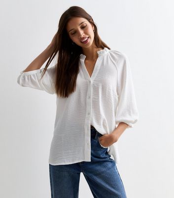 White blouse discount with puff sleeves