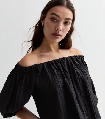 Black bardot puff store sleeve top