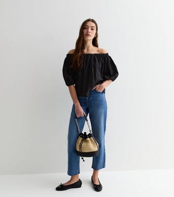 Black Bardot Puff Sleeve Top New Look