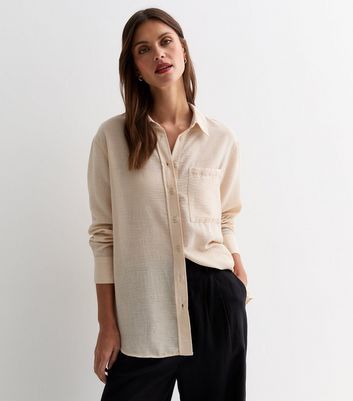 Stone Linen-Look Long Sleeve Shirt New Look