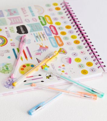 Multicoloured Marble Sketchbook and Pens Set New Look